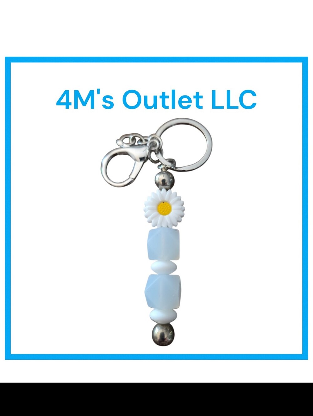 White Daisy Beaded Keychain